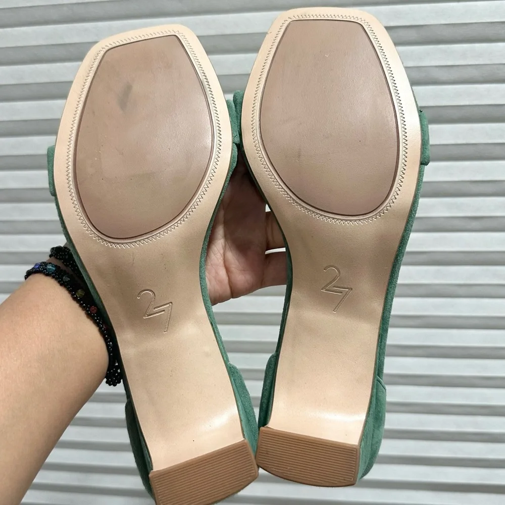 🌸27 EDIT NATURALIZER 🌸 Iriss Emerald Suede Ankle Strap Block Heels Size: 8 - Picture 11 of 11